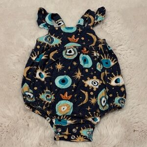 Posh Peanut Fiona Evil Eye Blue and Gold Baby Girls Romper Bamboo 3-6 months